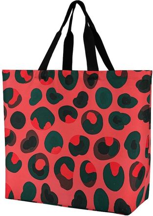 Generic Red Leopard Pattern Shopping Bag Portable Shopper Bag Durable Grocery Bags For Beach Travel Ladies