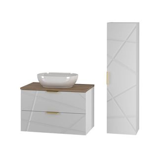 Petits Meubles Set de mueble lavabo y columna estratificado Blanco