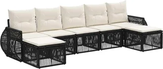 vidaXL Conjunto De Sof&aacute;s De Jard&iacute;n 7 Uds. Negro Y Blanco Crema Vidaxl