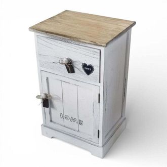 No Brand Mobile mobiletto comodino bianco e beige con 1 cassetto e 1 anta 35x28xH56 cm