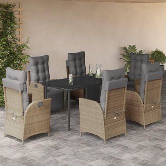 vidaXL Set Comedor De Jard&iacute;n 7 Pzas Con Cojines Rat&aacute;n Sint&eacute;tico Beige Vidaxl