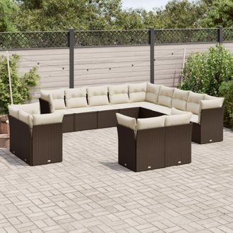 vidaXL Set De Sof&aacute;s De Jard&iacute;n Con Cojines 13 Piezas Rat&aacute;n Pe Marr&oacute;n Vidaxl