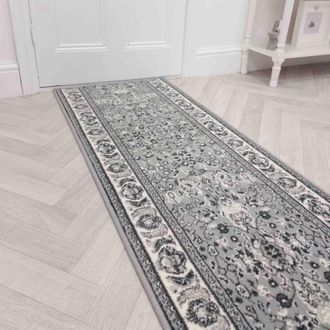 Runrug Hallway Carpet Runner Rug - Soft & Comfy, 9mm - Kashdan in Grey | Size: 60 cm x 390 cm