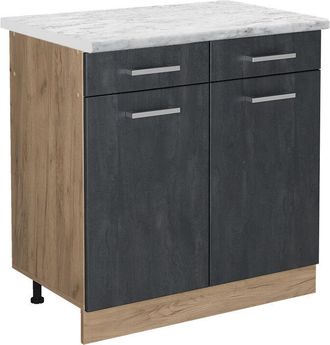 Vicco Mueble Bajo De Cocina R-line, Hormig&oacute;n Negro, 80 Cm Et M&aacute;rmol, Vicco