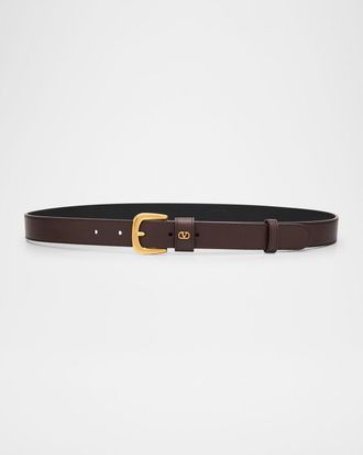 ベルト Valentino Garavani Dark Brown Leather Belt Valentino Garavani Reversible Vlogo Signature belt brown