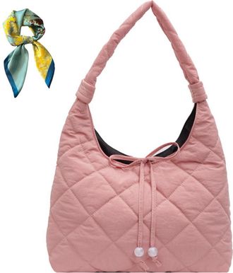 Generic Casual Commute Underarm Purse,Women Quilted Slouchy Bag,Padded Tote Hobo Shoulder Bags,Crosshatch Pattern Handbags (Pink)