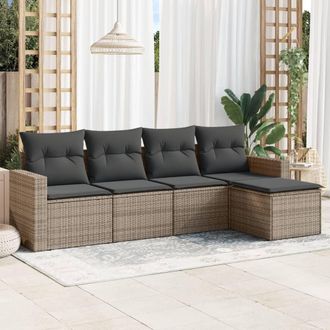 vidaXL Juego De Sof&aacute;s Jard&iacute;n Con Cojines 5 Pzas Rat&aacute;n Sint&eacute;tico Gris Vidaxl