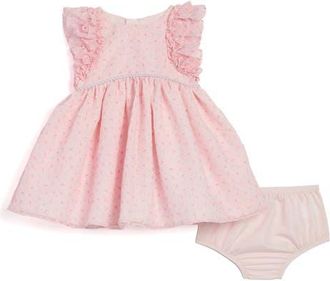 Pippa & Julie Kids Bow Print Ruffle Sleeve Dress in Pink at Nordstrom, Size 24M