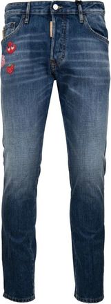 Dsquared2 Herenknoop Jeans met Pac-Man Details - Heren - Slim Fit Jeans - Blauw - 2XL - Katoen - Jeans
