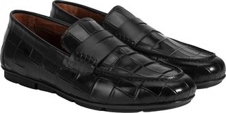 Desa Man Leather Slip-Ons - Croco Pattern, Flat Heel, Breathable | Black - 42