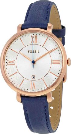 Fossil Jacqueline Silver Dial Navy Leather Quartz Ladies Watch ES3843