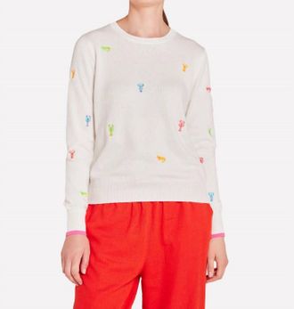 Brodie Lobster Embroidered Crew Sweater In White