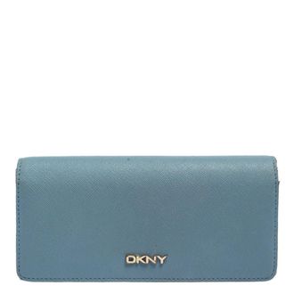 DKNY Dkny Blue/beige Saffiano Leather Flap Continental Wallet