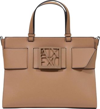 A|X Armani Exchange Grote Logo Gesp Shopper Tas - Dames - Shoppers - Beige - ONE Size - Polyester - Tassen