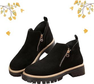 Generic Winter Shoes Ankle Cowboy Boots Low Heel Platform Short Booties for Women - Chunky Block Heels Chelsea Boot Winter Fall Round-Toe Orthopedic Casual An