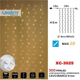 Trade Shop Trade Shop - Tenda Luminosa Natalizia 300 Led Luce Calda Fissa + Bianca Intermittente Xc-3025