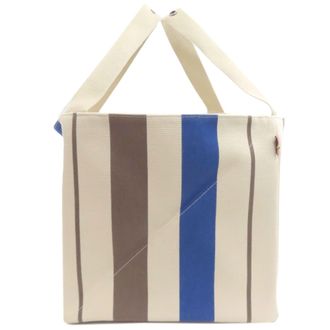 Herm&egrave;s Blue Brown White Canvas Tote Bag (Pre-Owned)
