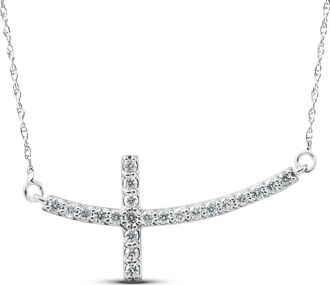 Pompeii3 1/3 Ct Diamond Sideways Cross Pendant 14k White Gold & 18 Chain 1 1/4 Wide