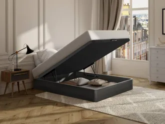 Vente-Unique Ottoman Bedframe - 140 X 190 Cm - Matte Black - HESTIA By YSM&Eacute;E | Size: Double