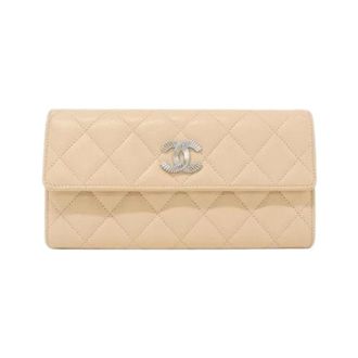 Chanel Pre-owned Wallets, female, Beige, Size: ONE SIZE Pre-owned Caviar Skin Long Bifold Wallet