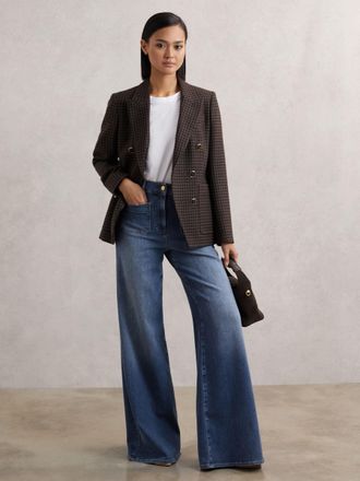 Reiss Mid Blue Petite Patch Pocket Wide Leg Jeans, 26S