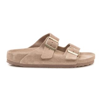 Birkenstock Sliders, male, Beige, Size: 12 US Arizona Exq Suede Narrow Fit