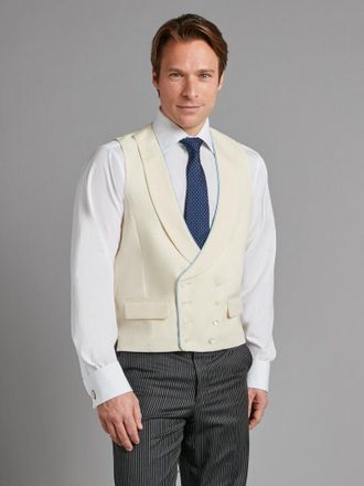 Oliver Brown Double Breasted Wool Waistcoat With Piping - Cream