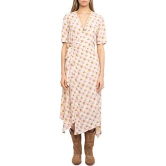 Zadig&Voltaire Reforme Mirror Flowers Crepe Wrap Dress in Pear at Nordstrom, Size X-Small