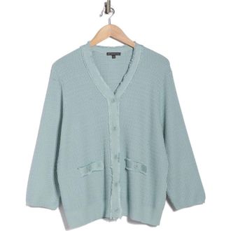 Adrianna Papell V-Neck Fringe Cardigan in Dusty Seamist at Nordstrom Rack, Size 1X