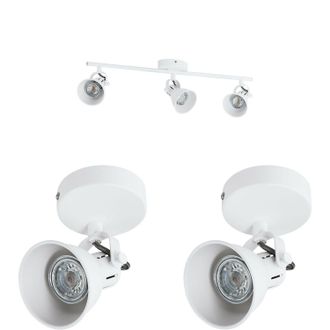 Loops Ceiling Spot Light & 2x Matching Wall Lights Matt White Adjustable Kitchen Lamp