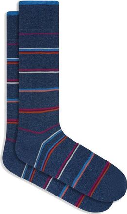 Bugatchi Stripe Mercerized Cotton Blend Dress Socks in Navy at Nordstrom