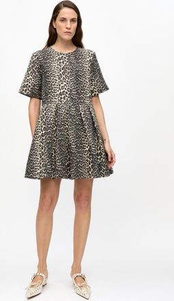 Ganni Leopard Cotton Tweed Mini Dress Size 10 Womens