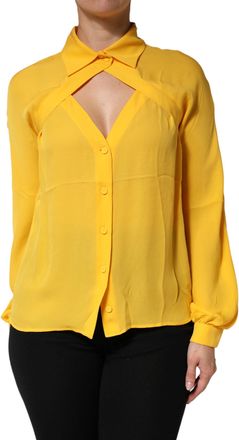 Moschino Yellow Silk Collared Long Sleeves Womens Top