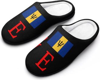 Generic Love Barbados Flag Mens House Slippers Memory Foam Washable Cotton Slip on Home Shoes