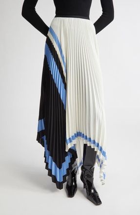 Proenza Schouler Emilia Abstract Print Pleated Asymmetric Skirt in White Multi at Nordstrom, Size 10