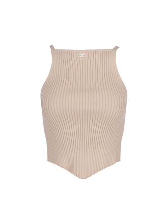 Courr&egrave;ges Knitted Top, In Beige Fabric, Ribbed Knit