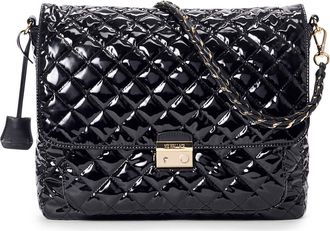 MZ Wallace Large Crosby Lock Quilted Nylon Crossbody Bag in Black Lacquer at Nordstrom