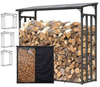 Quick-Star Quick-star - Metall Kaminholzregal Anthrazit 143 X 70 X 185 Cm Mit Wetterschutz Kaminholzunterstand 1,8 M&sup3; / 2,5 Srm Kaminholzlager Stapelhilfe Aussen