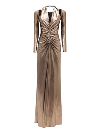 Gemy Maalouf long-sleeve V-neck maxi dress - Gold