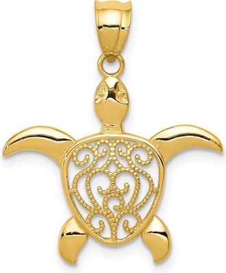 Diamond2Deal 14k Yellow Gold Polished Filigree Sea Turtle Pendant