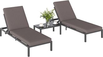 OUTSUNNY 3-PCS pe Rattan Lounge Set, Aluminium Recliner Sofa Bed Set, Grey