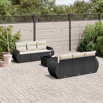 vidaXL Set De Comedor De Jard&iacute;n 7 Pzas Y Cojines Rat&aacute;n Sint&eacute;tico Negro Vidaxl
