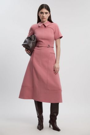 Karen Millen Womens Compact Stretch Tab Detail Full Skirted Midi Dress - Rose - Size 10 UK