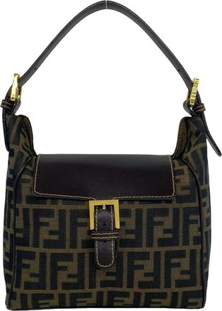Fendi Black Brown Canvas Leather Handbag Tote Bag (Pre-Owned)