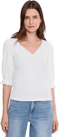 Liverpool L.A. Petite Elbow Sleeve Notch Knit T-Shirts Womens Clothing Cream : PXL, Viscose