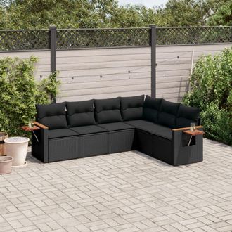 vidaXL Vidaxl - Set De Sof&aacute;s De Jard&iacute;n 6 Piezas Y Cojines Rat&aacute;n Sint&eacute;tico Negro