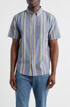 Pendleton Bayside Stripe Short Sleeve Cotton Button-Down Shirt in Blue Multi Stripe at Nordstrom, Size Small