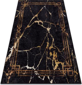 RugsX Rugsx - Alfombra Lavable Miro 51333.801 M&aacute;rmol, Marco Antideslizante - Negro / Oro Black 120x170 Cm