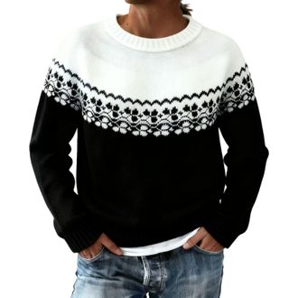 Generic Fairisle Jumpers for Women UK Long Sleeve Fairisle Nordic Ladies Sweaters Soft Comfortable Jumper Cosy Warm Crew Neck Autumn Sweaters Casual Pullover 