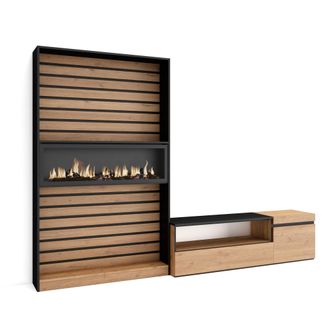 Skraut Home Skraut Home - Muebles De Sal&oacute;n Para Tv, Conjunto De Muebles Comedor, 260x186x35cm, Para Tv Hasta 65, Chimenea El&eacute;ctrica, Estilo Moderno, Roble Y Negro